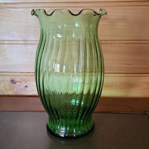 Green Ribbed Glass Accent Vase Vintage 1970's